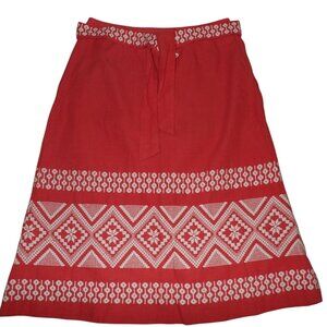 Vintage 50s Pelux Guatemala Folk Skirt Women S Orange White Handwoven Embroidery